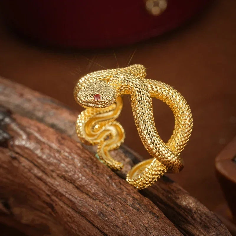 Vintage Personalized Twisted Python Adjustable Ring Men and Women Punk Gold Color Three-dimensional Snake Ring Creative