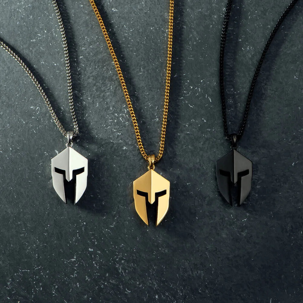 Greek Warrior Helmet Pendant Necklace — Stainless Steel