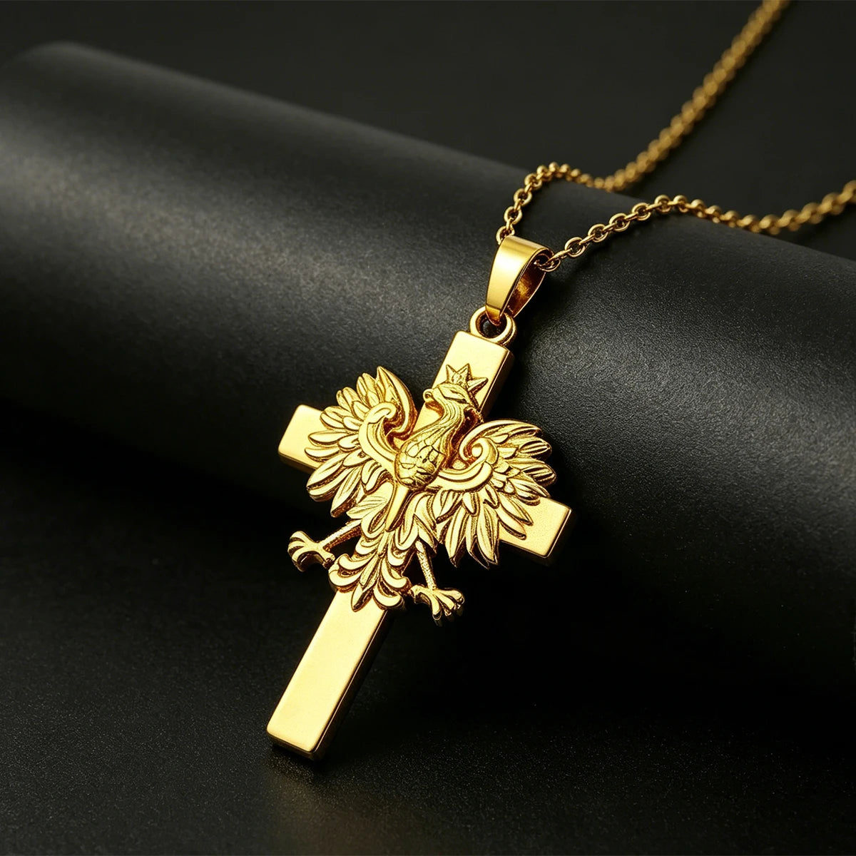 Poland Eagle Cross Necklace Golden Plated Stainless Steel Pendant Necklaces For Men Women Patriotic Jewelry 2026 Trendy