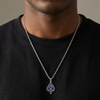 Ace of Spades Necklace for Men,Blue Stone Stainless Steel Spade A Pendant Necklace,Hip Hop Punk Rocker Jewelry Gift