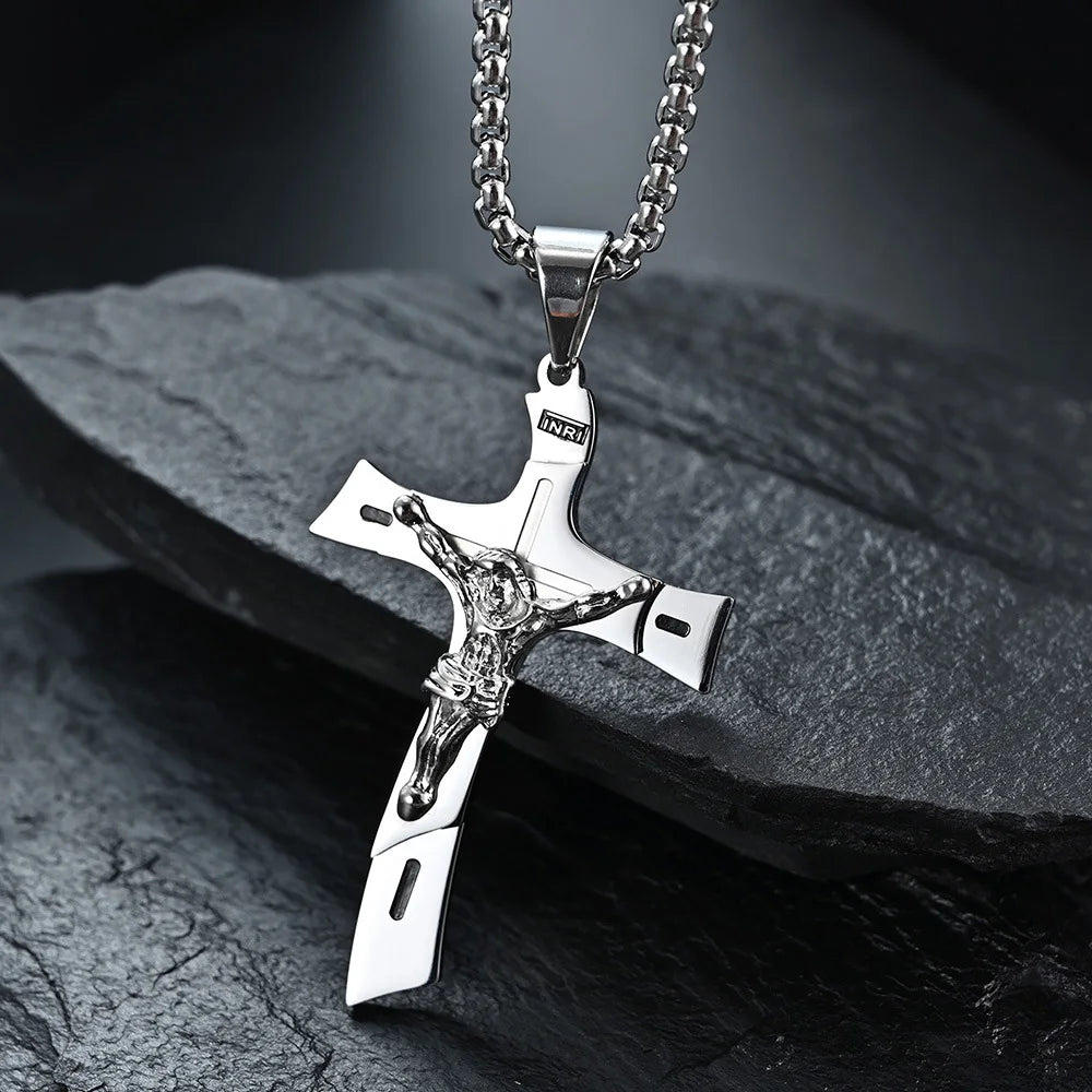 Christian Jesus Cross Pendant — Stainless Steel