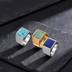 Gold Green Stone Signet Ring — Stainless Steel