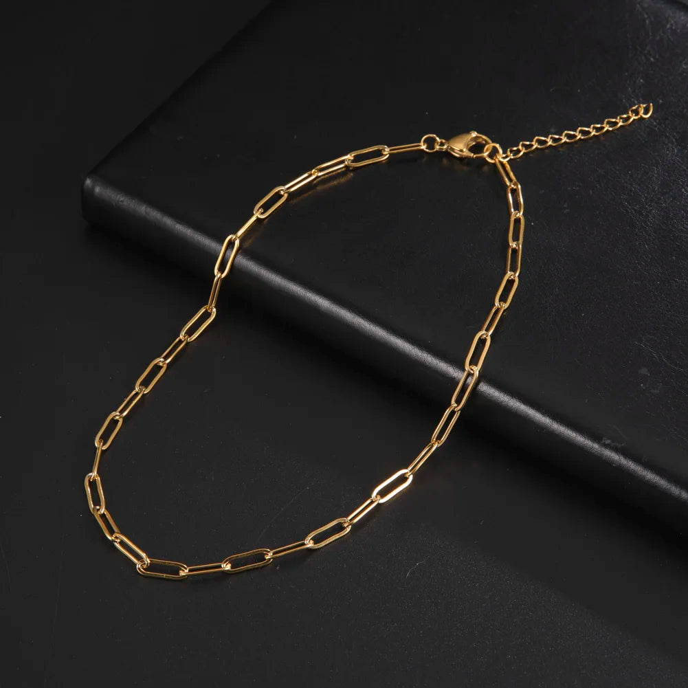 Paperclip & Cable Link Chain Choker Necklace — Stainless Steel
