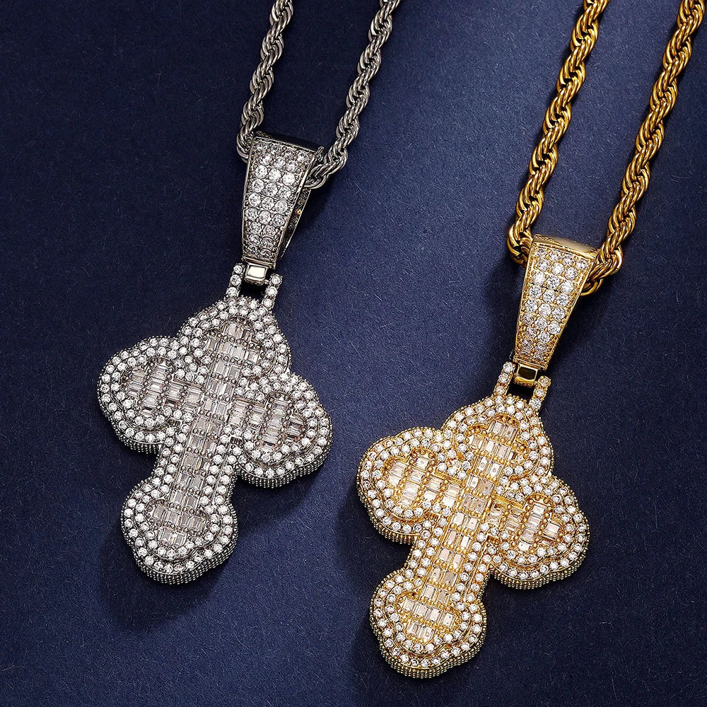 Gold Iced Out Cross Pendant Necklace CZ
