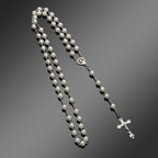 Vintage Catholic Rosary Necklace — Glass Bead Crucifix Cross