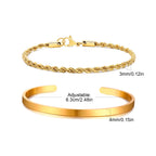 Men's 2pcs Set Simple Fashion Cuban Snake Link Chain Bracelet Stainless Steel Open Cuff Bangle Punk Hip Hop Jewelry Set