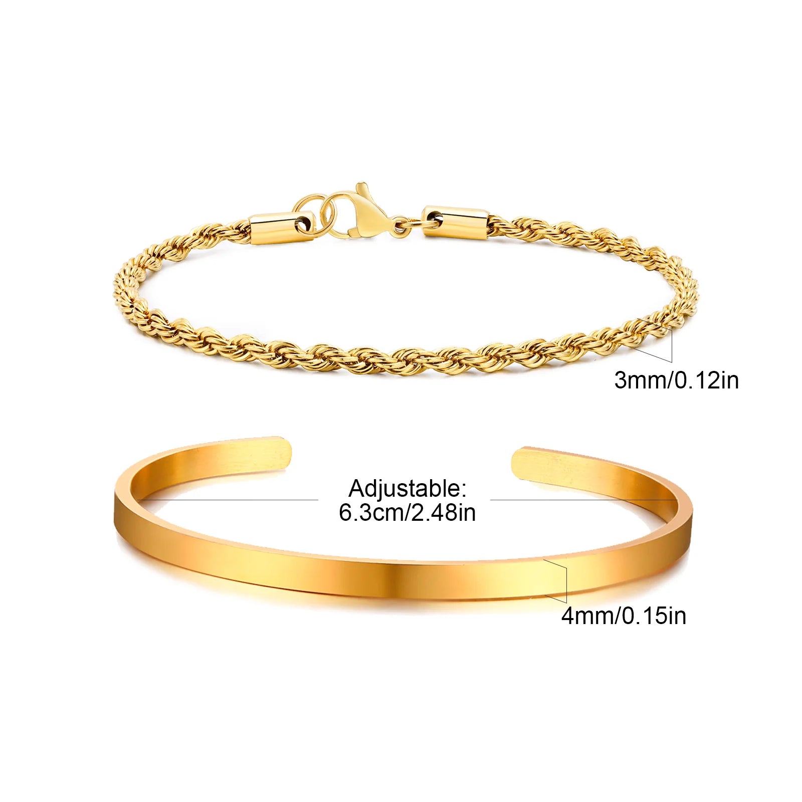 Men's 2pcs Set Simple Fashion Cuban Snake Link Chain Bracelet Stainless Steel Open Cuff Bangle Punk Hip Hop Jewelry Set