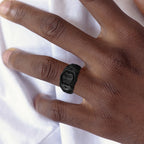 Trident Stamp Black Signet Ring — Stainless Steel