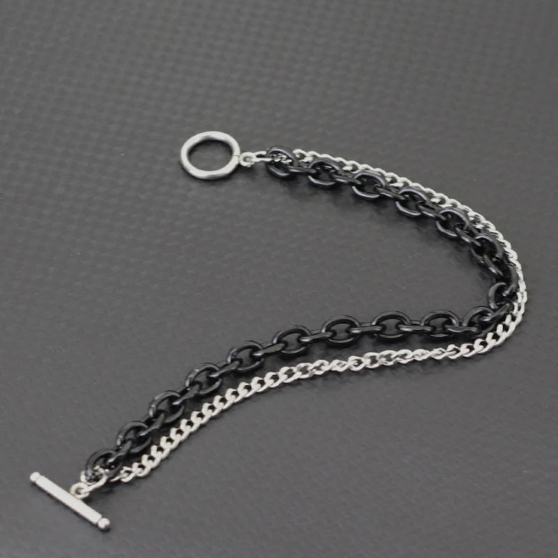 Stainless Steel Cuban Chain Bracelet For Men OT Buckle Double Layer Link Braslet Bangle Casual Accessories Pulseria Hombre Joias