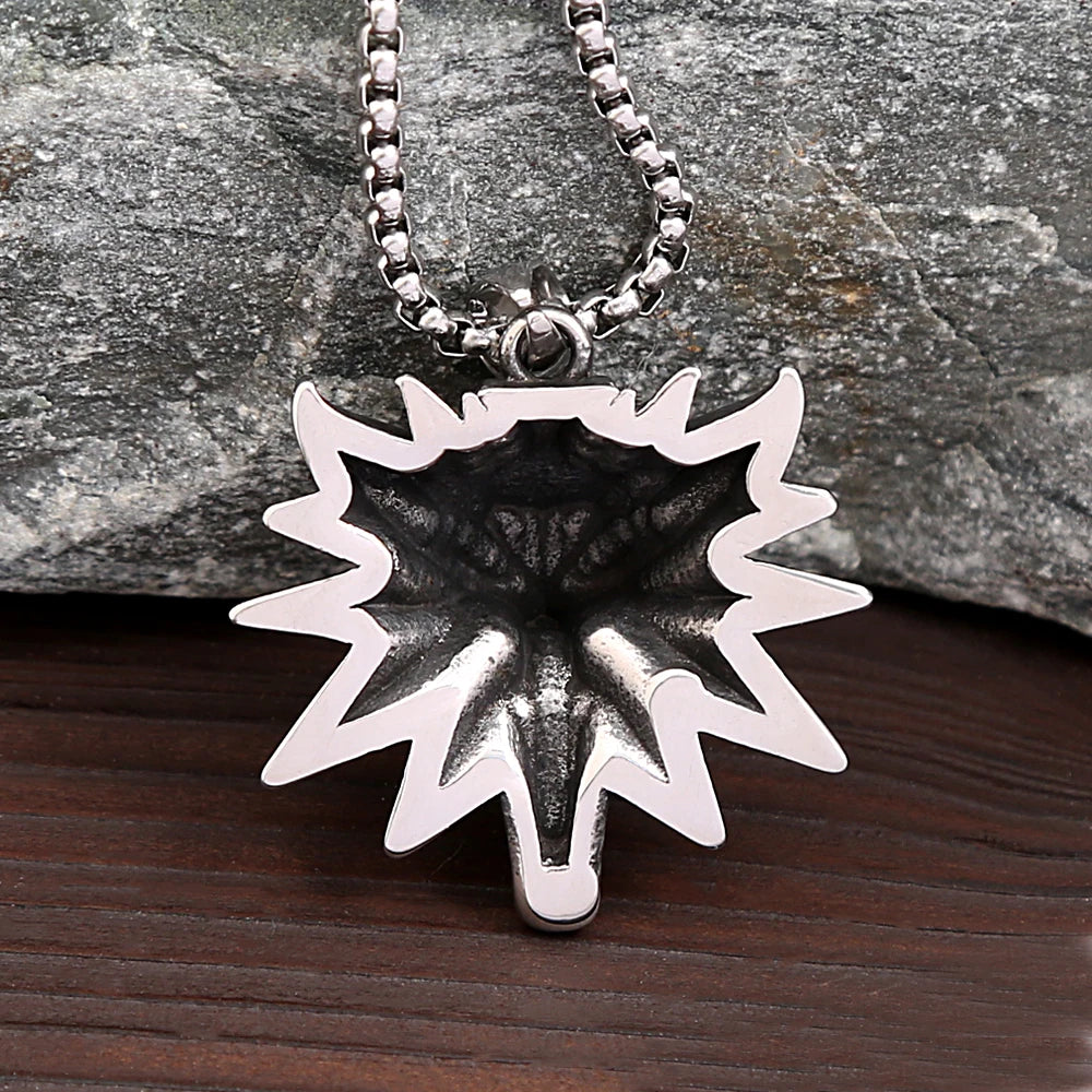 Fashion Vintage Viking Wolf Head Pendant Necklace Mens Punk Biker Stainless Steel Geralt of Rivia Slavic Necklaces