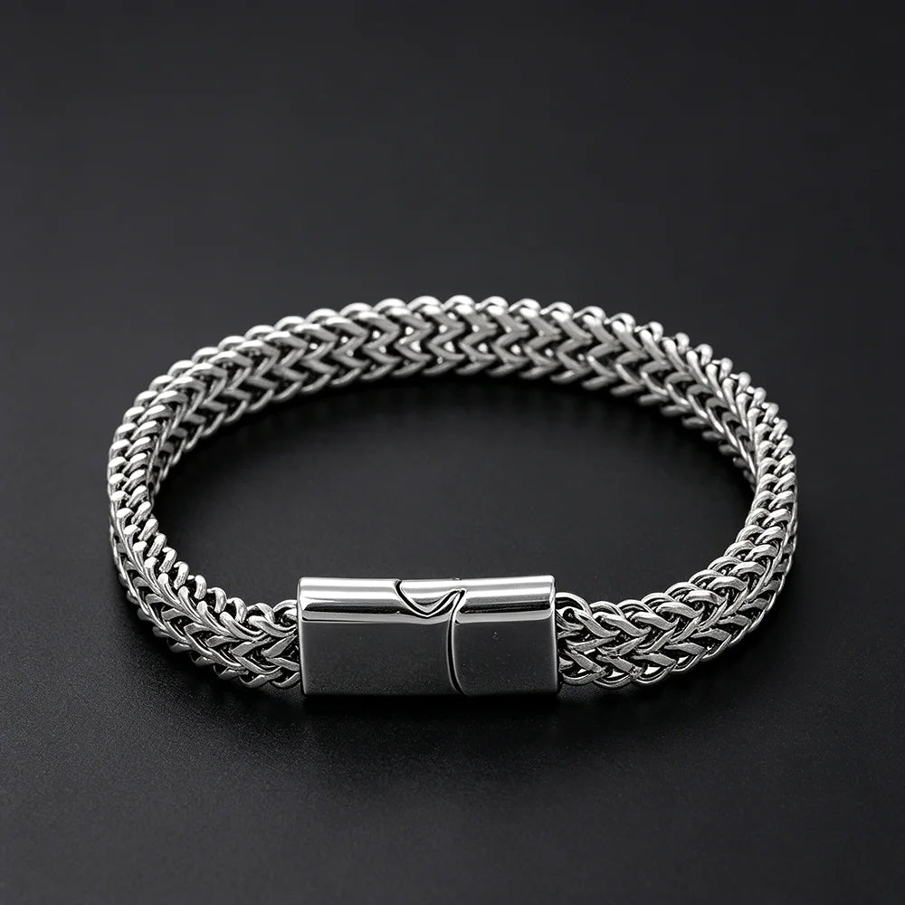 Stylish Stainless Steel Bali Foxtail Chain Bracelet for Men,Double Franco Link Chain Bracelets,Armband Male Jewelry