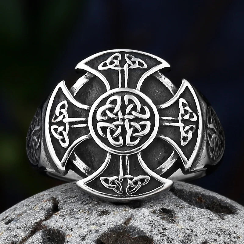 Viking Norse Cross Amulet Ring — Stainless Steel
