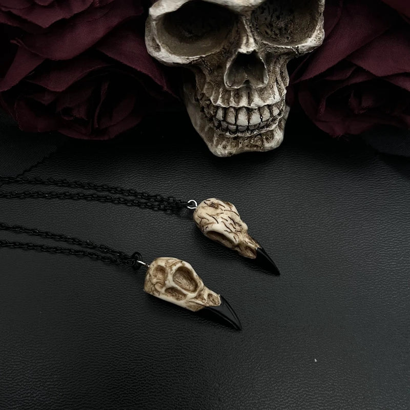 Mini Raven Skull Necklace Resin Replica Raven Magpie Crow Poe Steampunk Gift Idea Zombie Gift,1.5"