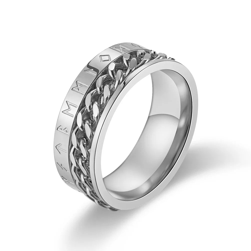 Roman Numerals Stainless Steel Chain Rotating Anxiety Black Rings For Men Fidget Metal Spinner Knuckle Ring Anillos De