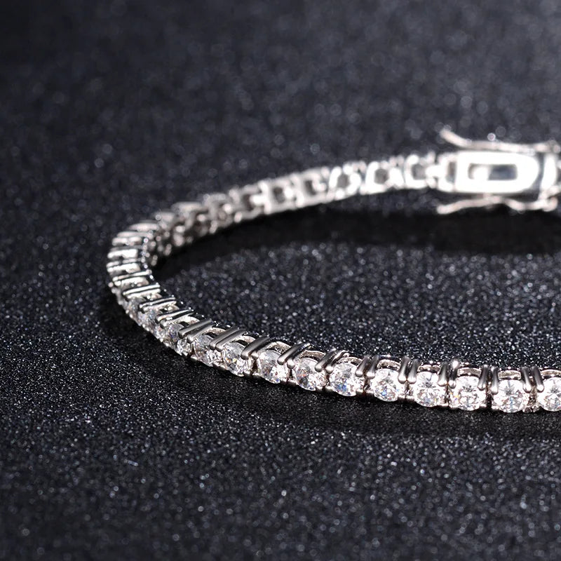 LUXUKISSKIDS Fashion 3MM Zirconia Tennis Braclets Gothic Men/Woman's Bracelet 4 Claw AAA White Black Shiny Stone Steel