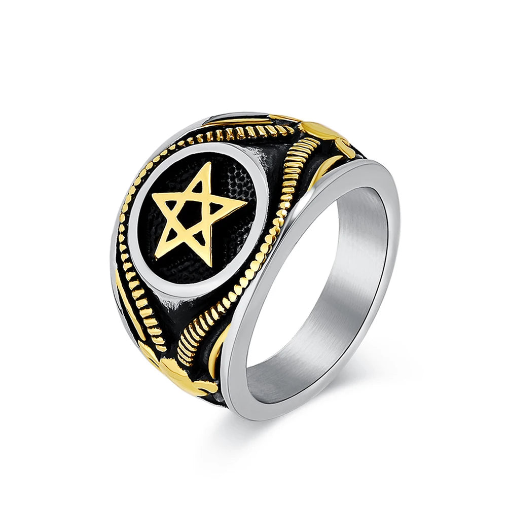 Vintage Fashion Stainless Steel Pentagram Rings For Men Women Gothic Biker Goat Devil Demon Ring Party Jewelry Gifts Wholesale