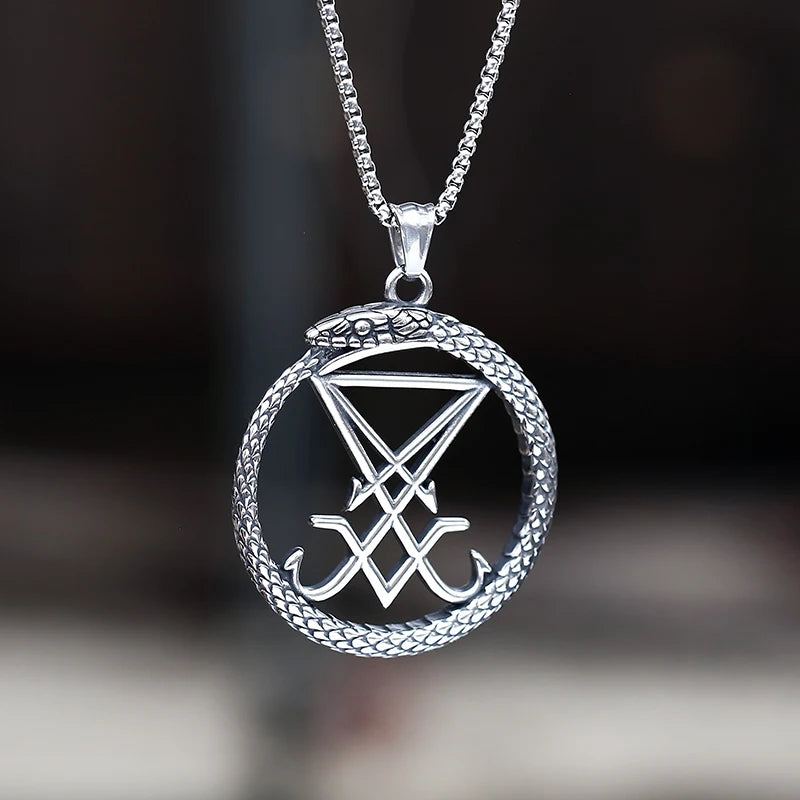 Vintage 2023 New Fashion Seal Of Lucifer With Snake Pendant Necklace For Man Women Charm Gothic Satan Animal Jewelry