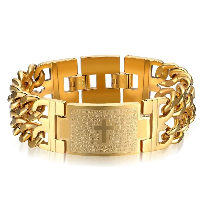 HNSP 24MM Width 316L Stainless Steel Cuban Chain Cross Bracelet For Men Jewelry Male Hand Chain Wrap Bracelets Punk