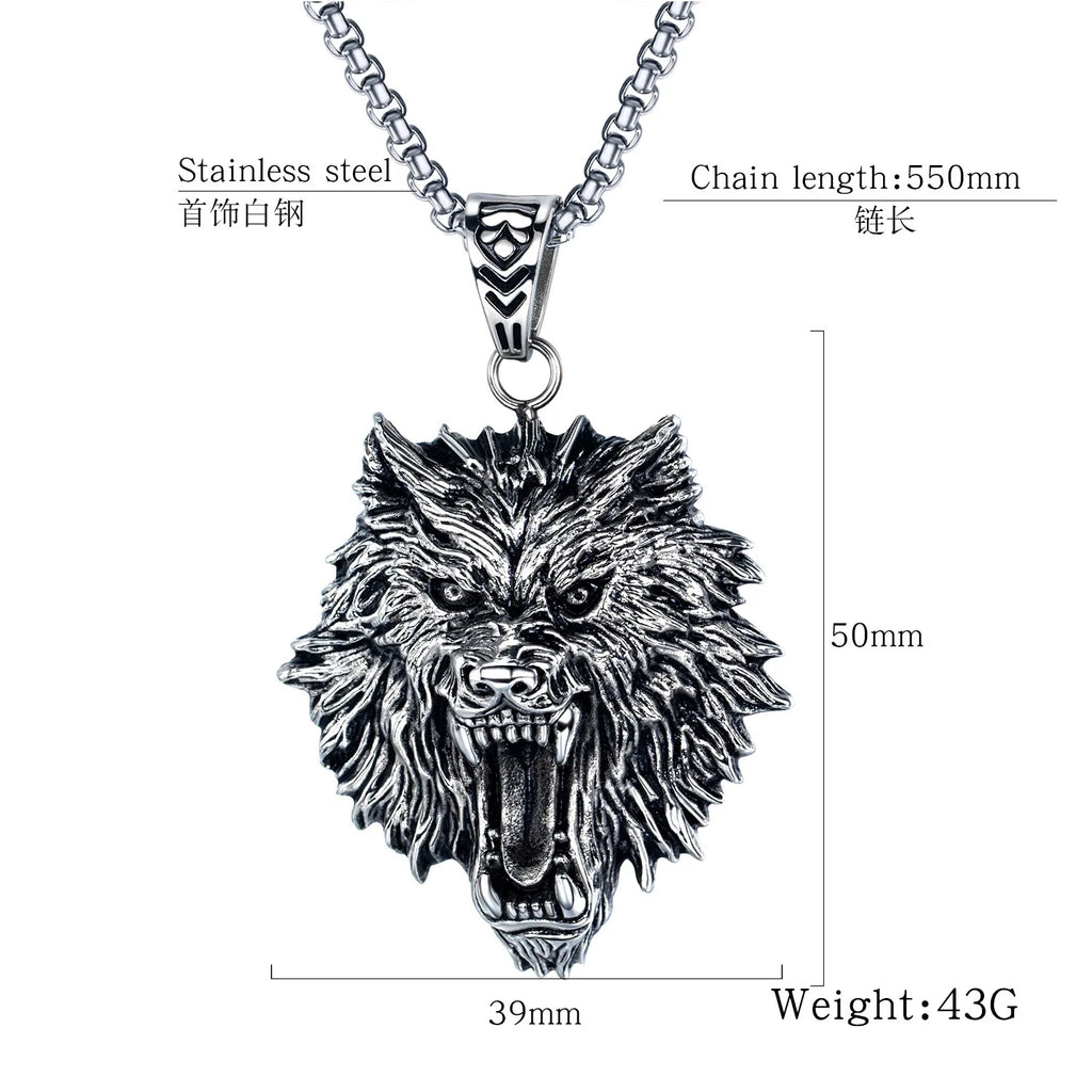 Stainless steel domineering wolf head pendant, stainless steel men's necklace, exquisitely matched with accessories