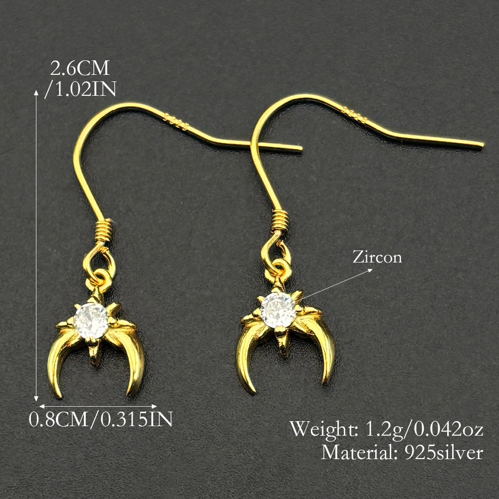 Star Moon Two-Tone Earrings Sterling Zircon Crescent