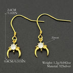 Star Moon Two-Tone Earrings Sterling Zircon Crescent