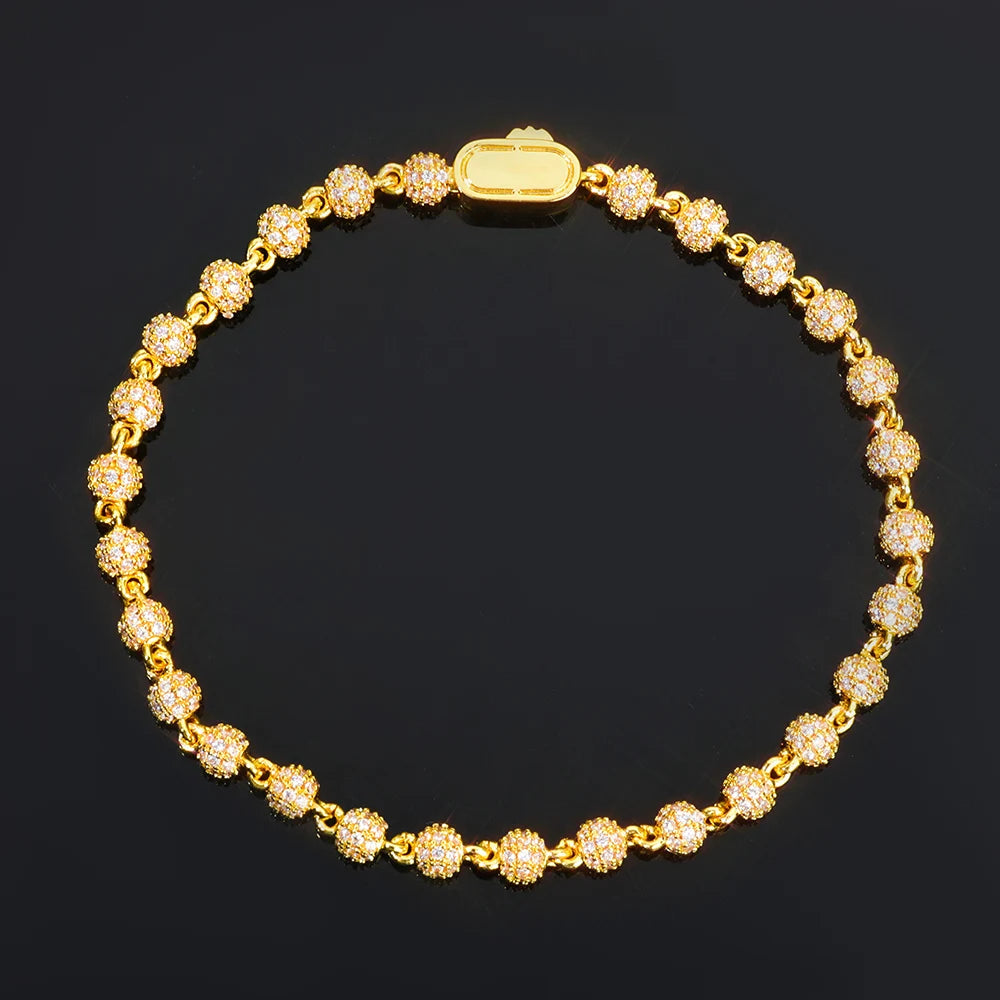 Gold Iced Out Bead Necklace 4MM Ball Chain