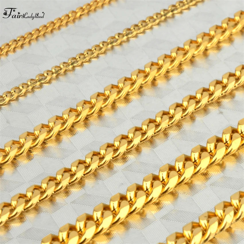 1 piece Size 3.6mm-9mm Men's Necklace Stainless Steel Cuban Link Chain Bracelet Necklace Steel Color Male Jewelry