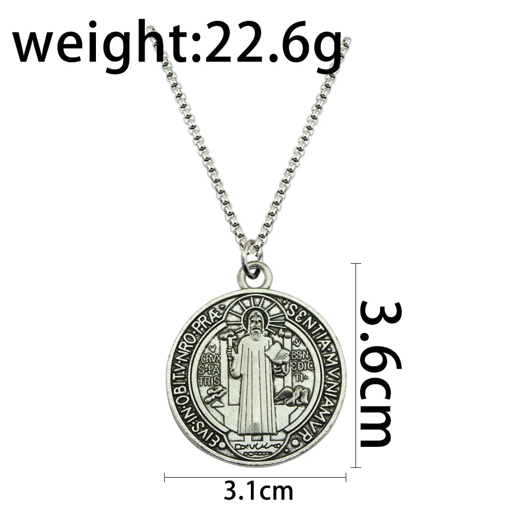 Saint Medal & Jesus Cross Pendant Necklace — Stainless Steel