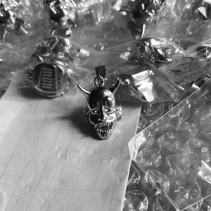 Japanese Hannya Mask Pendant Necklace — Stainless Steel