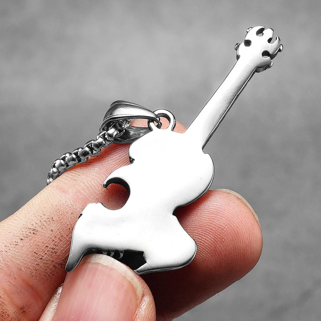 Skull Guitar Pendant Necklace — Stainless Steel