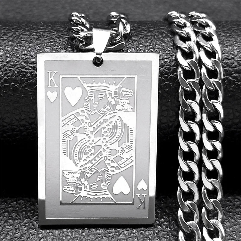 King of Hearts Pendant Necklace — Stainless Steel
