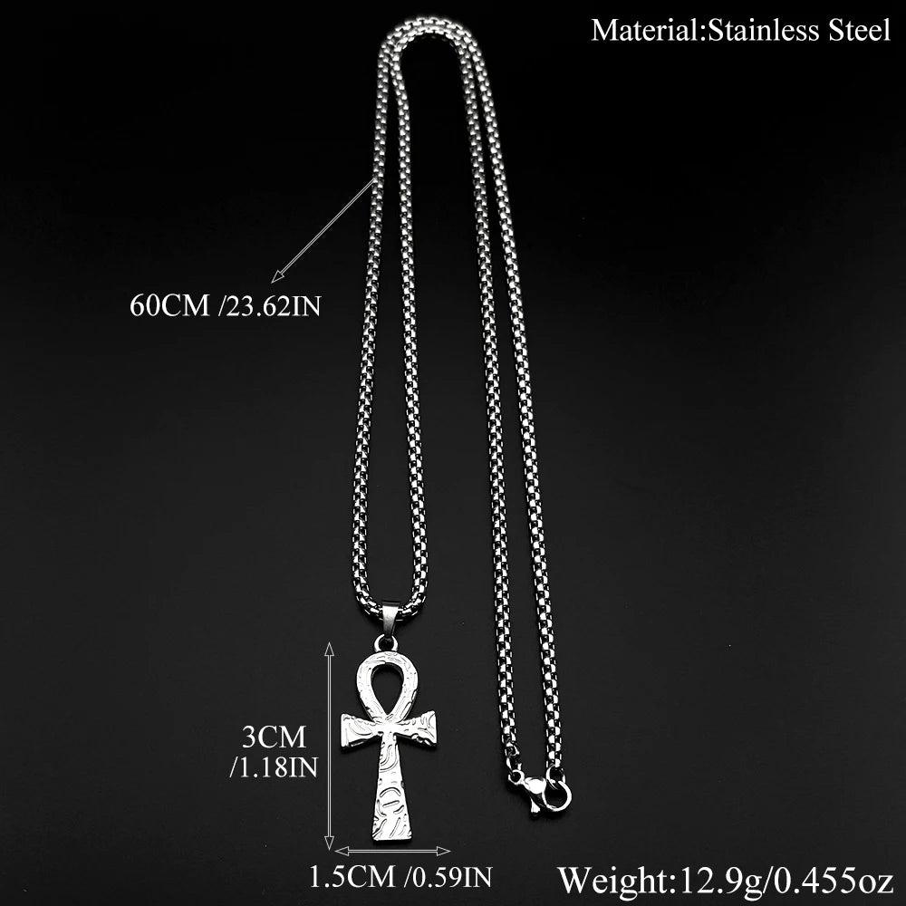 Egyptian Ankh Cross Stainless Steel Pendant Necklace for Women Men Key of Life Symbol Cross Chain Necklaces Amulet