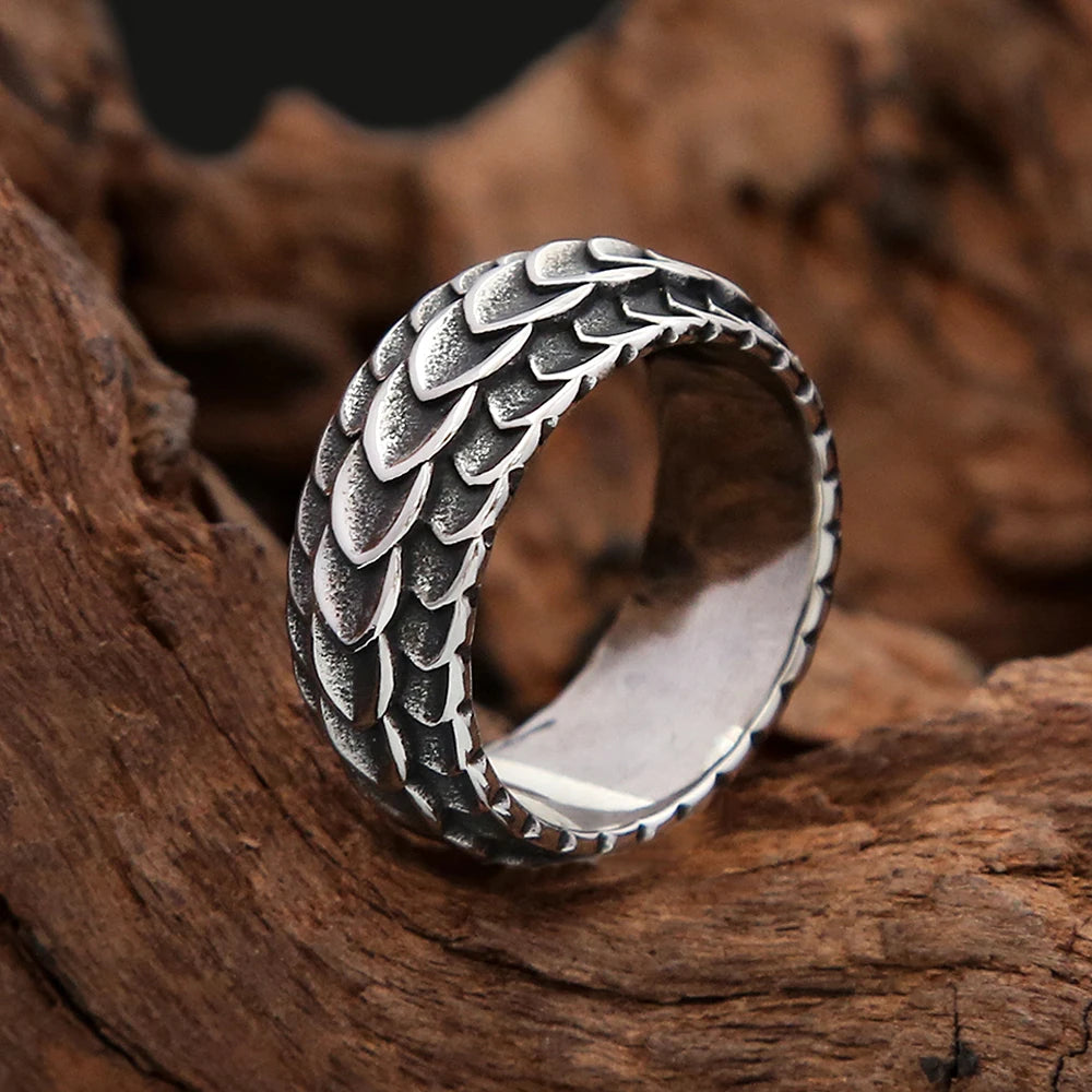 Vintage Stainless Steel Vikings Dragon Scale Ring Rock Punk Norse Viking Dragon Spine Rings For Men Wedding Band Jewelry Gifts