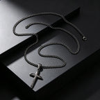 Wood Textured Cross Necklace for Men — Stainless Steel Chain