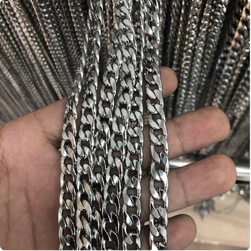316L Stainless Steel Cuban Link Flat Chain Necklace For Men Punk Street Waterproof Jewelry Accessories 3/5/7/10MM