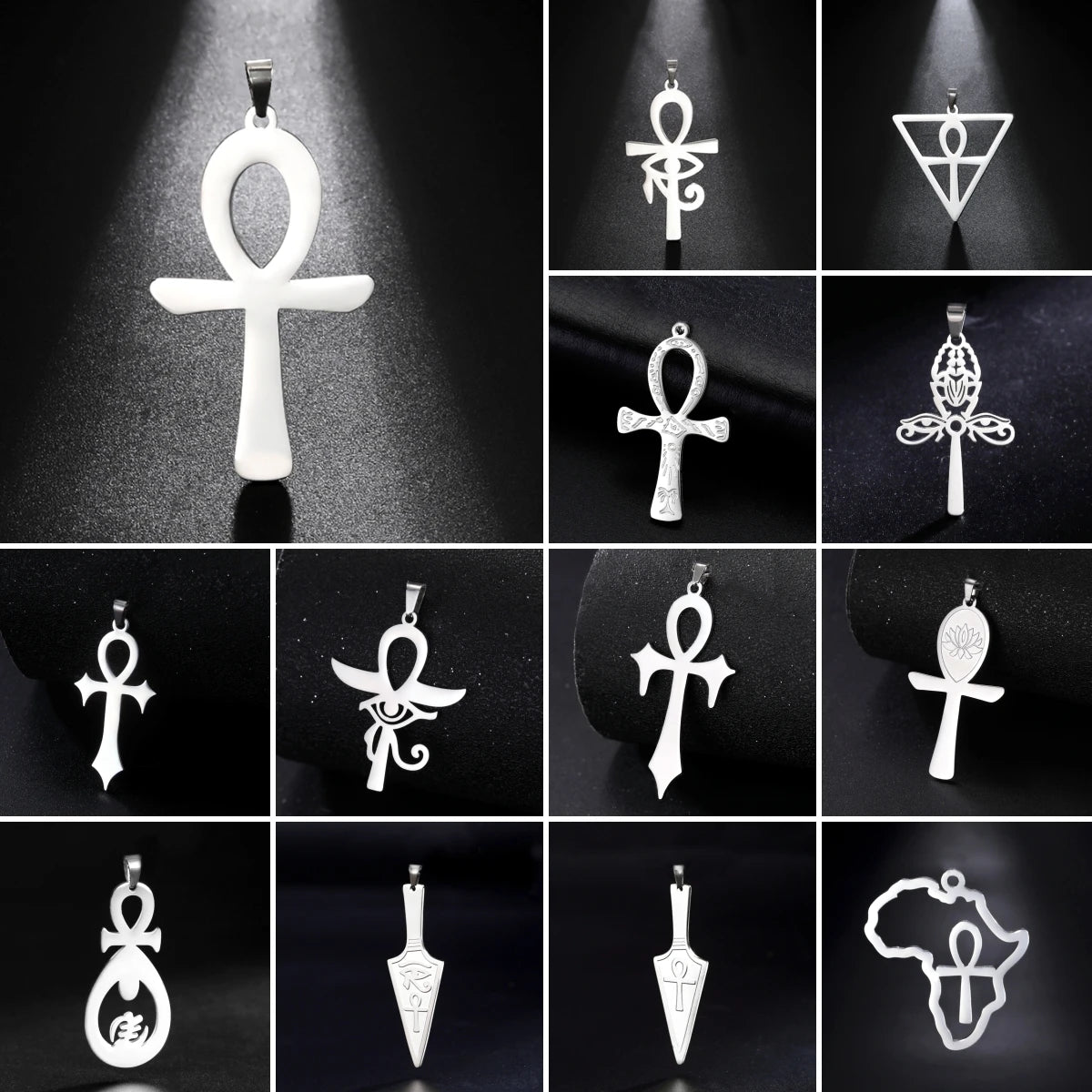 LIKGREAT Egyptian Ankh Cross Egypt Eye Pendant for Necklace Earrings Stainless Steel Eye of Horus Charms for Jewelry