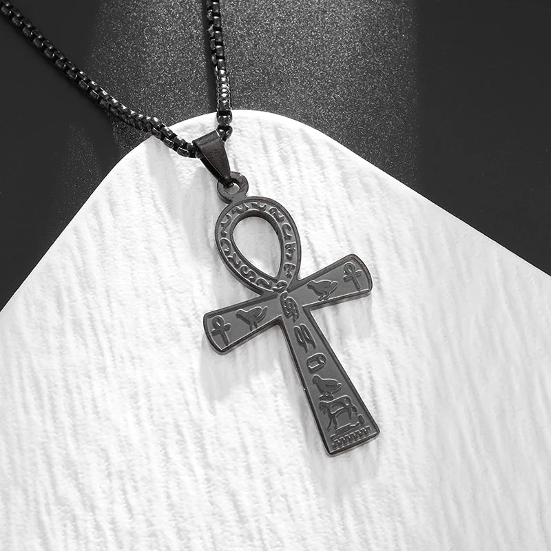 Vintage Egyptian Key of Life Ankh Cross Pendant Horus Patronus Necklace Men's Fashion Pharaoh Amulet Jewelry