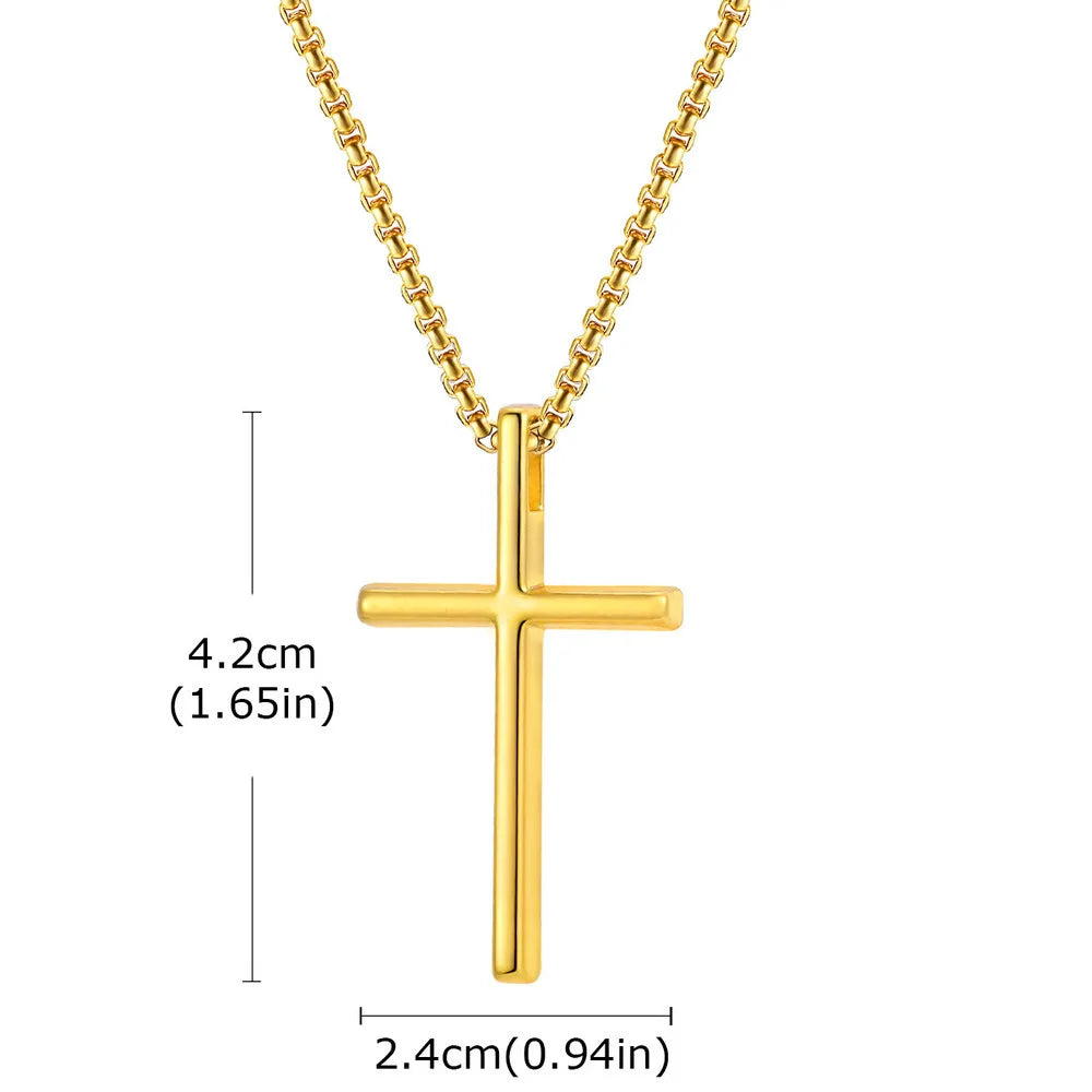 Cross Box Chain Pendant Necklace — Stainless Steel