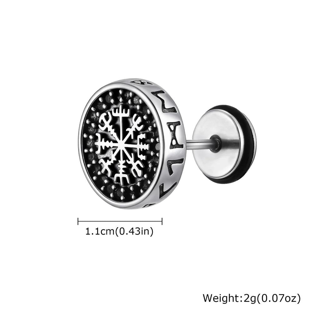 Gothic Norse Viking Rune Stud Earrings — Stainless Steel