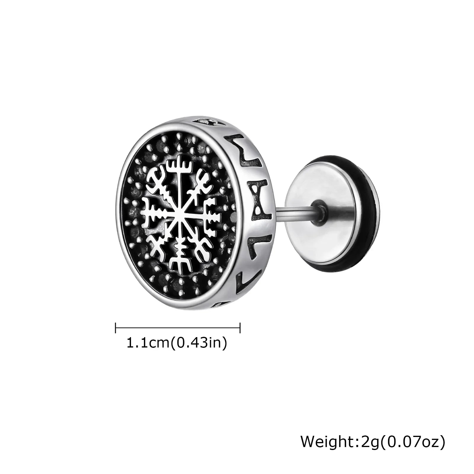 Gothic Norse Viking Rune Stud Earrings — Stainless Steel