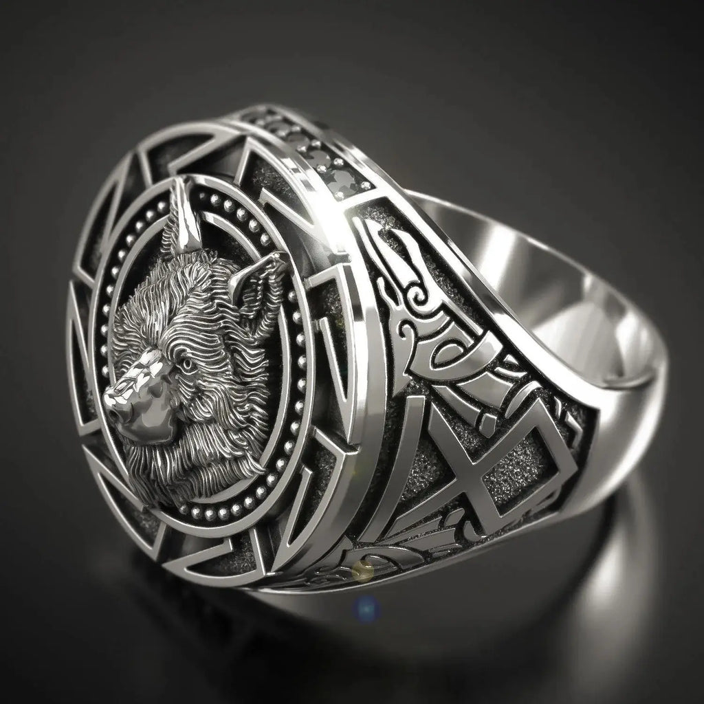 Viking Wolf Totem Head Ring — Stainless Steel