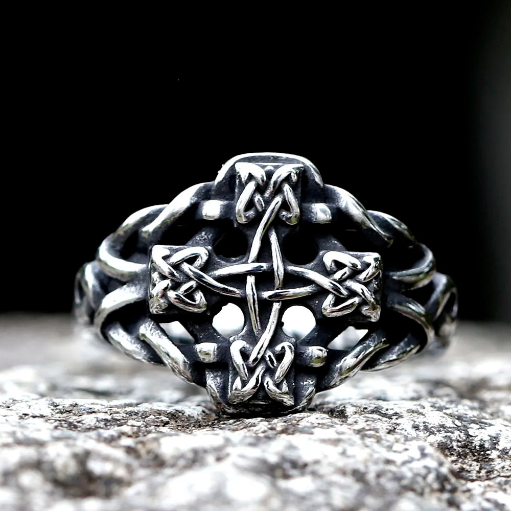 Viking Cross Amulet Celtic Knot Ring — Stainless Steel
