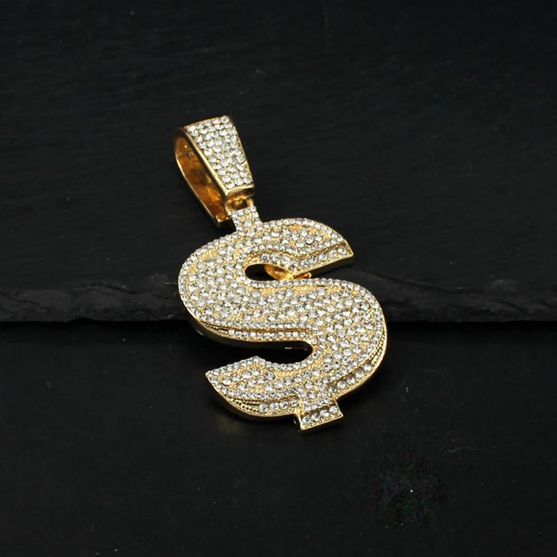 Iced Out Dollar Sign Cross Cuban Pendant — Gold