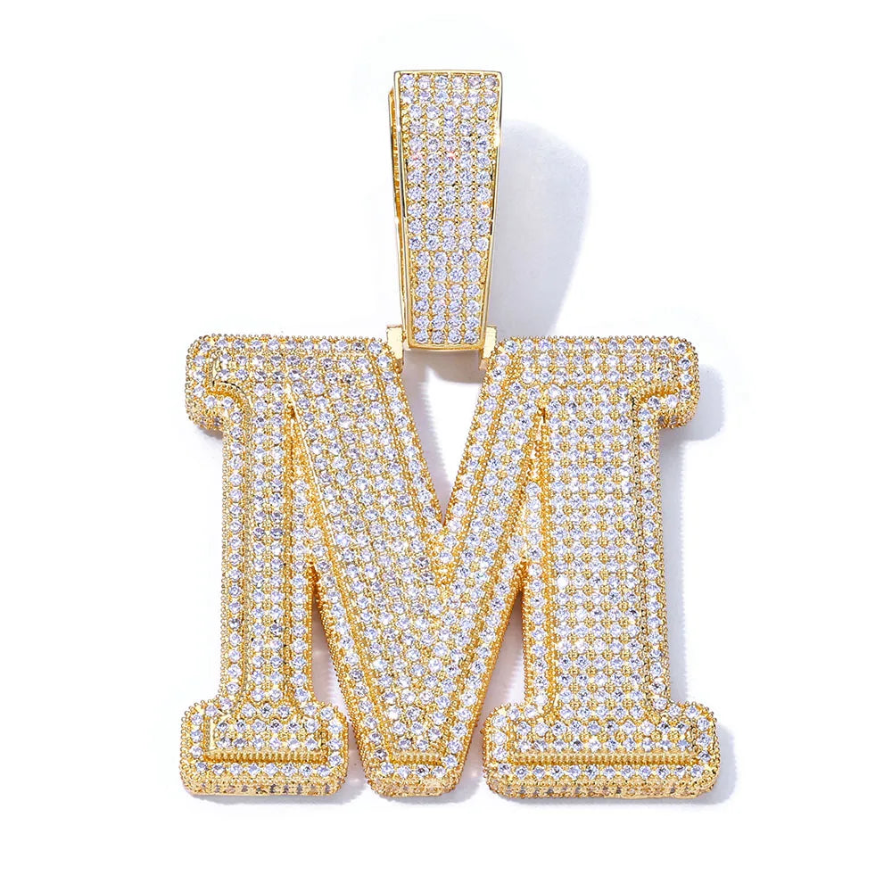 Gold Iced Out Letter Pendant Necklace Capital 18K