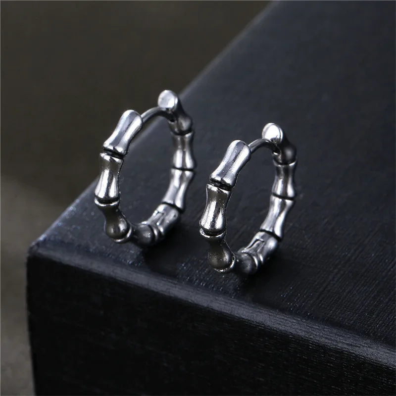 Bamboo Shaped Hoop Earrings for Men Women — Stainless Steel