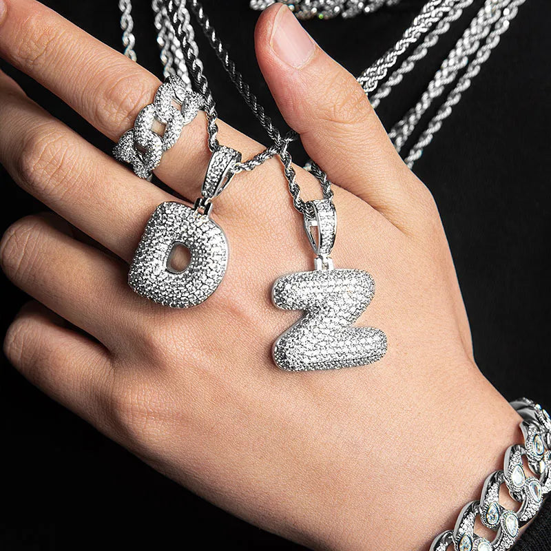 Iced Out Letter Bubble Pendant Necklace