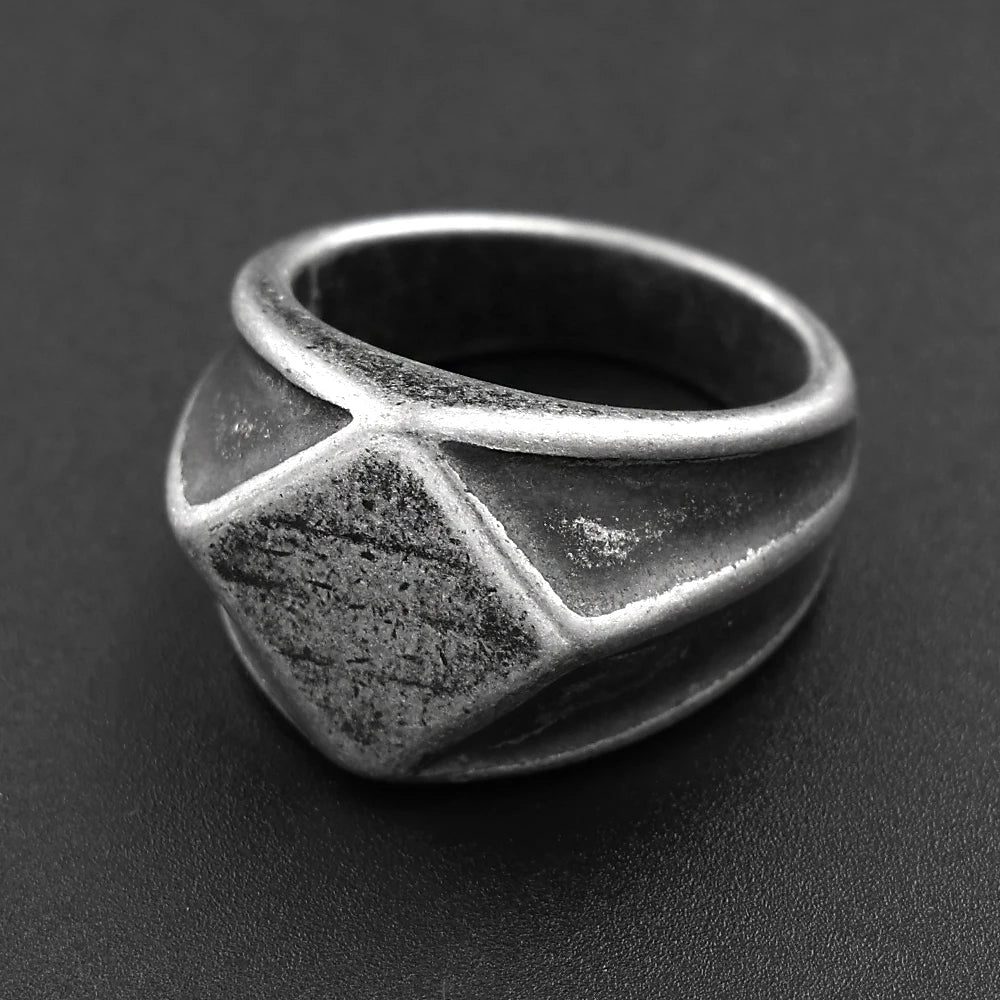 Vintage Geometric Rhombic Signet Ring — Stainless Steel