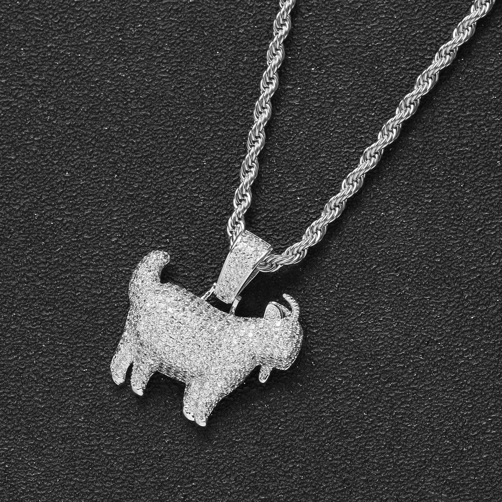 Iced Out Goat Pendant Cuban Necklace — Gold