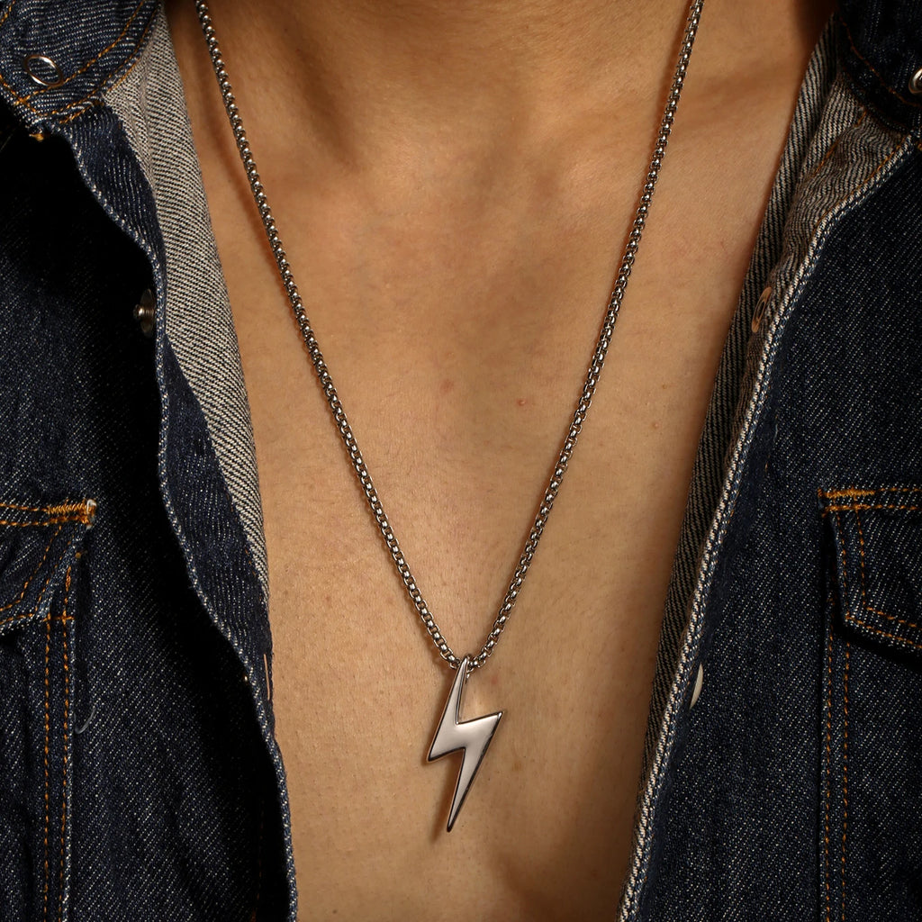 1PC Fashion Simple Stainless Steel Geometic Lightning Necklace for Men Jewelry Birthday Gift for Him