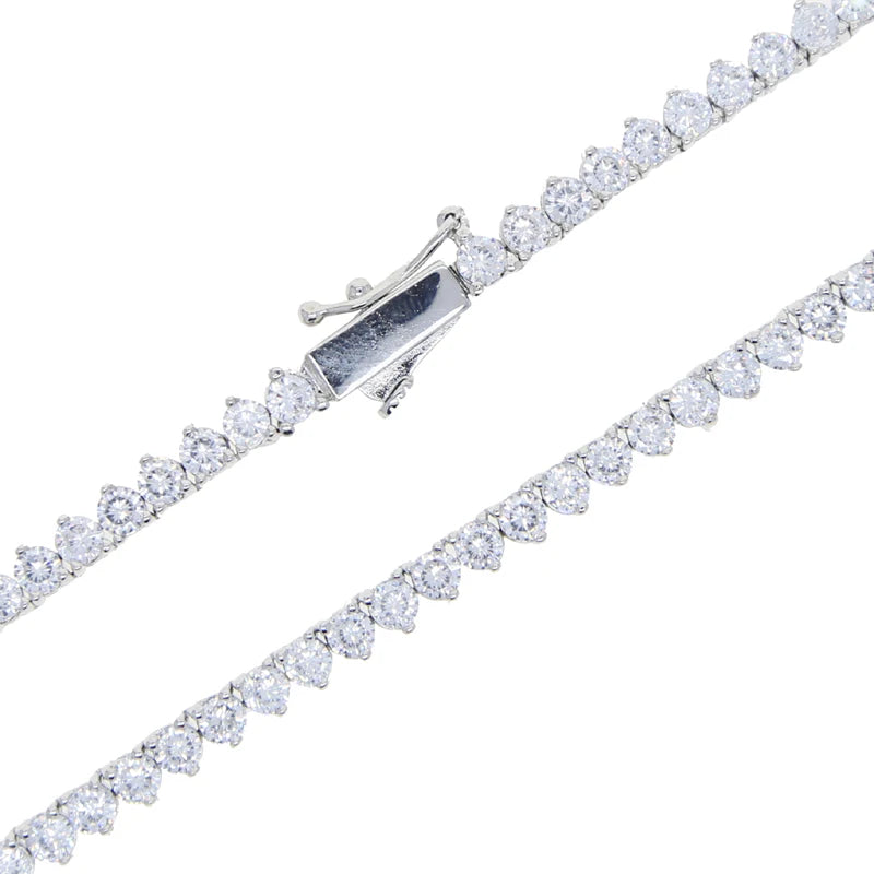 Iced Out Bling Zircon 3mm Tennis Chain Necklace 3 Prong Gold Silver Color CZ Charm Choker Women Man Hip Hop Fashion